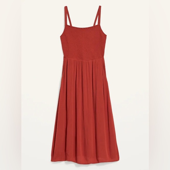 Sleeveless Crinkled Smocked Fit & Flare Dress - Yes I Cayenne Size Small - Picture 3 of 8